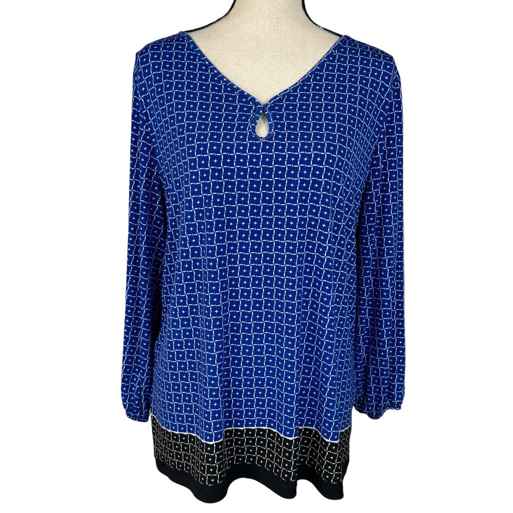 Liz Claiborne Career X-Large Top Geometric Stretch Long Sleeve Keyhole V-Neck